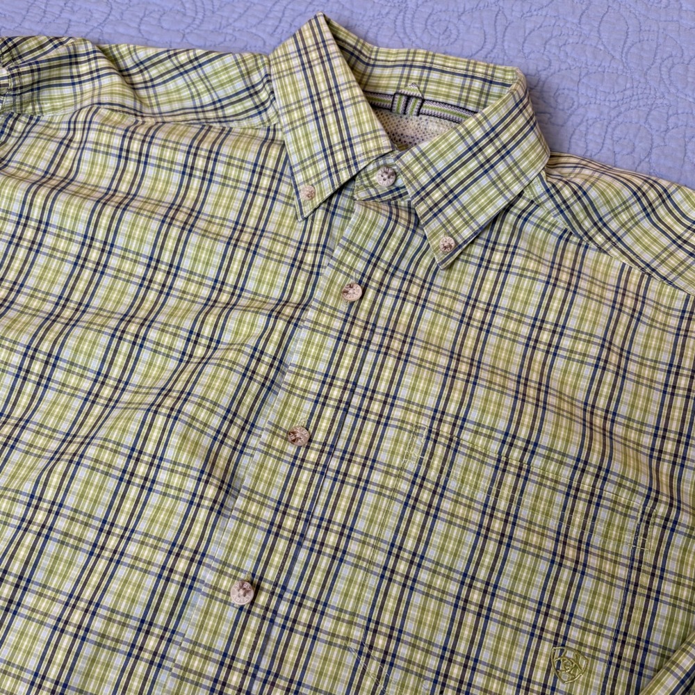 Ariat Pro Series Mens Large Green Plaid Long Sleeve Button Down Shirt 10009053